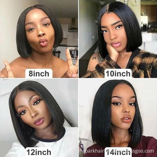 Fashion Style 8 Inch Peruvian Human Hair Lace Front Closure Short Bob Wig Wholesale Straight Human Hair Bob Peruvian Wigs